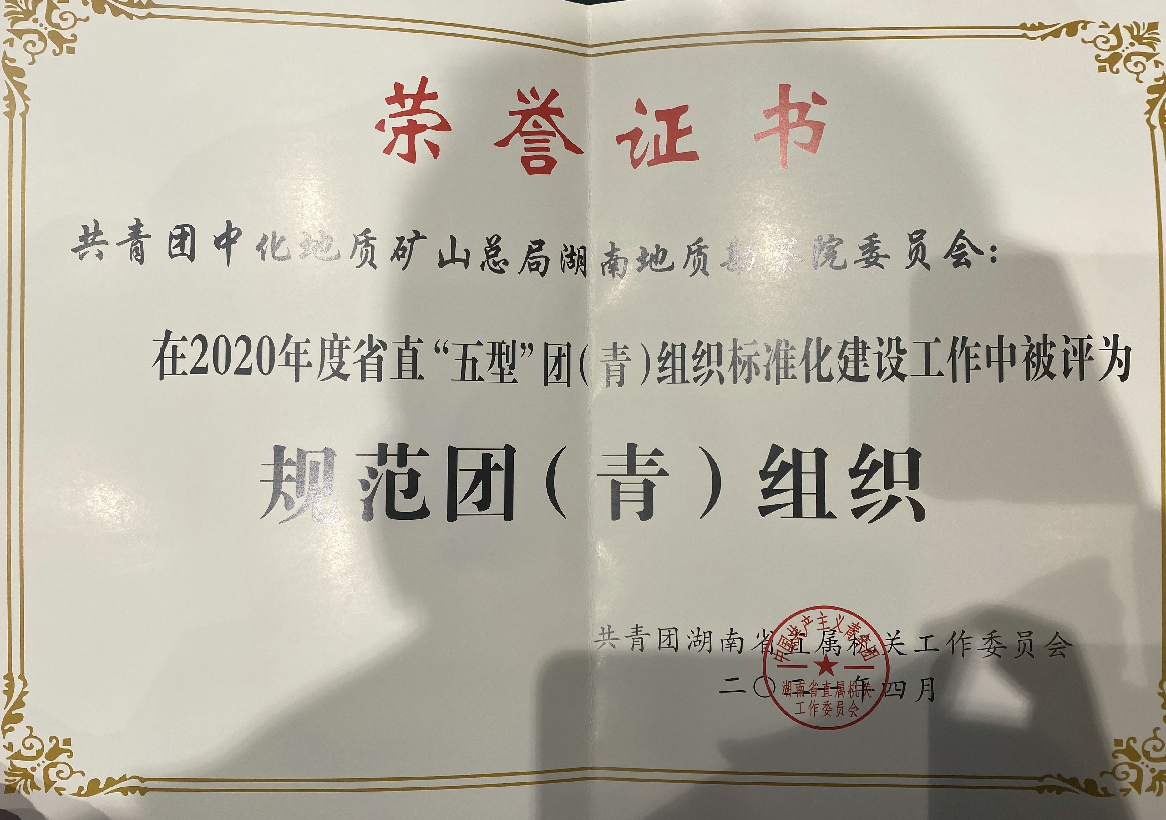 我院團委在2020年度湖南省直“五型”團(青)組織標準化建設工作中被評為  “規(guī)范團(青)組織”